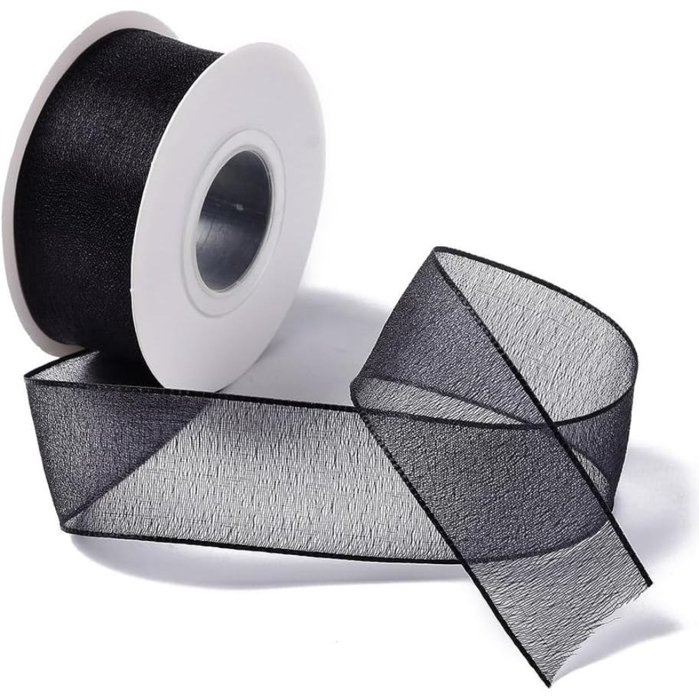 Organza Ribbon Spool - Cinta de organza negra de 1