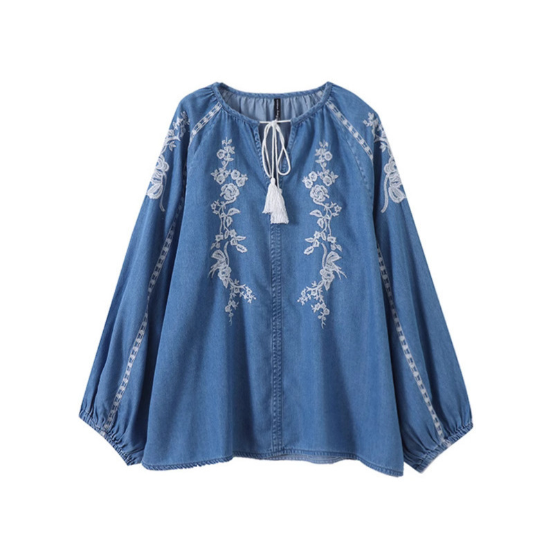 Blusa vaquera para mujer, Top  - Tassel Fringe Trim reseña y precio