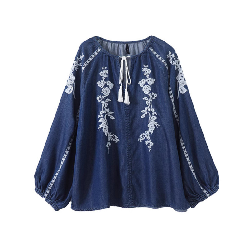 Blusa vaquera para mujer, Top  - Tassel Fringe Trim reseña y precio